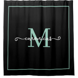 Rideaux De Douche Elegant Black Script Minimalist Name Monogram