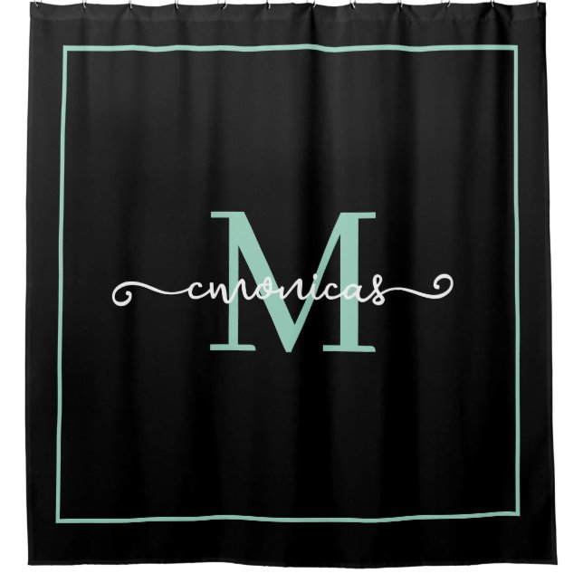 Rideaux De Douche Elegant Black Script Minimalist Name Monogram (Devant)