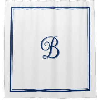 Rideaux De Douche Élégant bleu marine Double bordure Monogramme