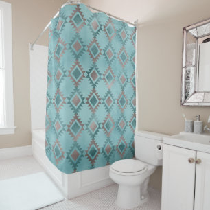 Rideaux De Douche Élégant bleu Turquoise Motif diamant sud-ouest