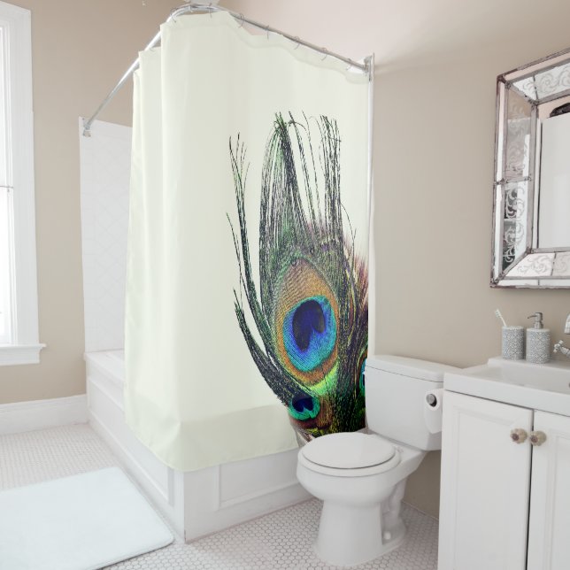 Rideaux De Douche Élégant Bleu Vert Peacock Feather (En situation)
