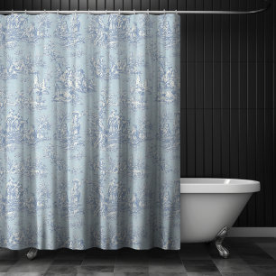 Rideaux De Douche Elégant bleu vintage gris toile de jouy