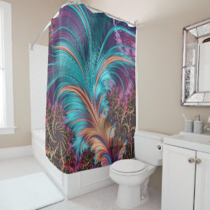 Rideaux De Douche Élégant bleu violet Abstrait Motif en plumes