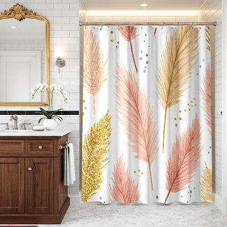 Rideaux De Douche Elegant Blush Pink and Gold Glitter Pampas Grass 