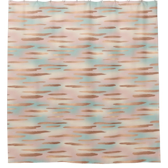 Rideaux De Douche Elegant Blush Pink, Aqua & Gold Seamless Pattern (Devant)