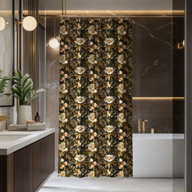 Rideaux De Douche Elegant Botanical Curtain Sage Green Gold Print (Elegant Botanical Curtain Sage Green Gold Print)