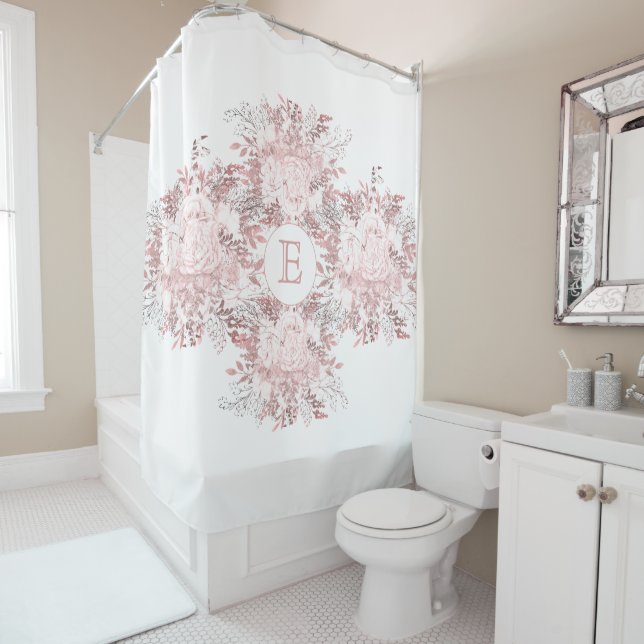 Rideaux De Douche Élégant bouquet floral rose (En situation)