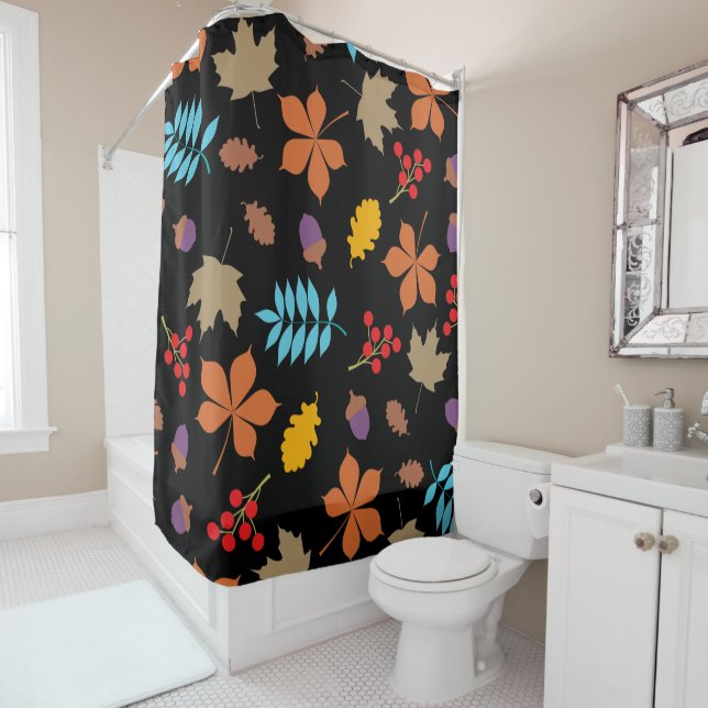 Rideaux De Douche Élégant Brown Rouge Feuilles d'automne Motif | (En situation)