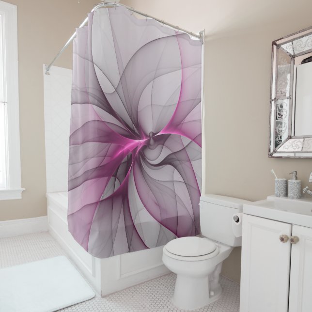 Rideaux De Douche Elégant Chaos Moderne Abstrait rose Fractal Art (En situation)