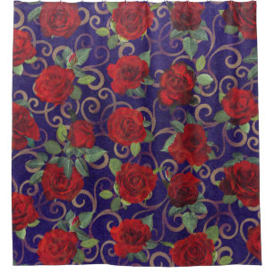 Rideaux De Douche Elégant Classy Gold Damask Vintage Rouge Rose viol