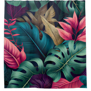 Rideaux De Douche Élégant Colorful été Tropical Floral Feuilles