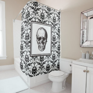 Rideaux De Douche Élégant crâne noir gothique damassé