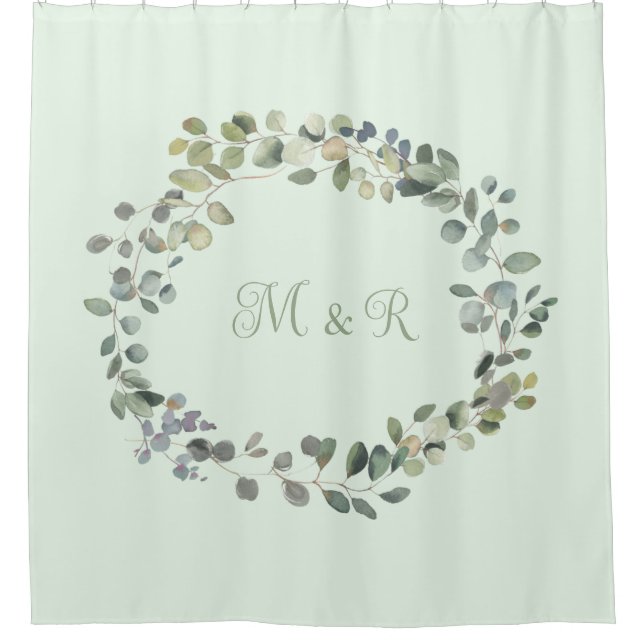 Rideaux De Douche Élégant Eucalyptus Botanique Verdure Monogramme (Devant)