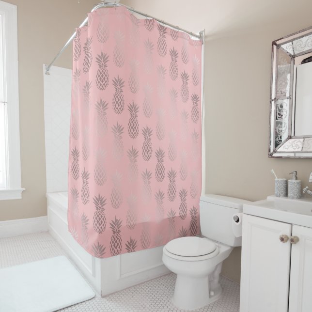 Rideaux De Douche Elégant faux rose or rose ananas motif (En situation)