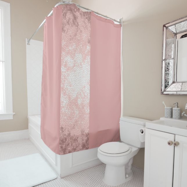 Rideaux De Douche élégant faux rose or rose rayures (En situation)