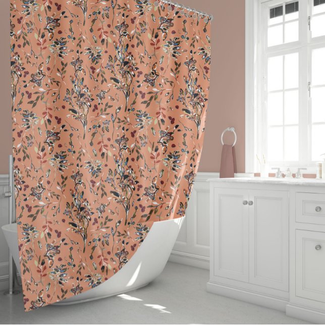 Rideaux De Douche Elégant Feuille Berries Orange Aquarelle Floral (Elegant Leaves Berries Orange Watercolor Floral Shower Curtain from Studio Posies.)