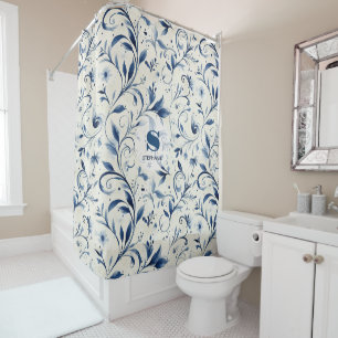 Rideaux De Douche Élégant Feuilles Blue Paisley - Arrière - plan bla