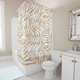 Rideaux De Douche Élégant Feuilles de palme d'or tropicale