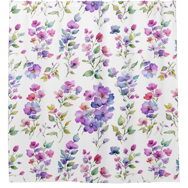 Rideaux De Douche Élégant fleurs sauvages d'aquarelle rose violet (Devant)