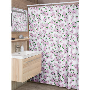 Rideaux De Douche Élégant floral aquarelle rose de cerisier en fleur