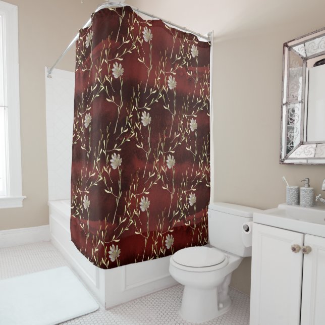Rideaux De Douche Élégant floral de Bourgogne (En situation)