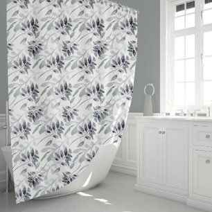Rideaux De Douche Élégant Floral Gris Feuille Et Gris Vert Doux