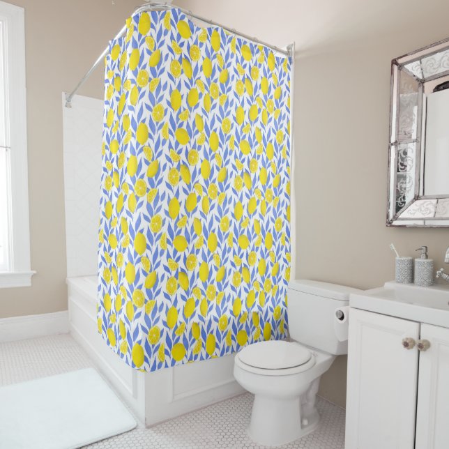 Rideaux De Douche Elegant French Country Lemon Blue Botanical (En situation)
