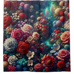 Rideaux De Douche "Elegant Garden Stream - Art Floral Vibrant"