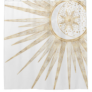 Rideaux De Douche Elegant Gold Doodles Sun Moon Mandala Design
