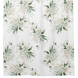 Rideaux De Douche Élégant Gold Green Foliage Blanc Moderne