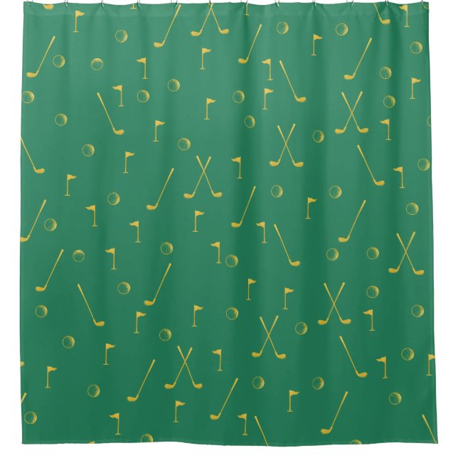 Rideaux De Douche Elégant Gold Motif Golfer Green (Devant)