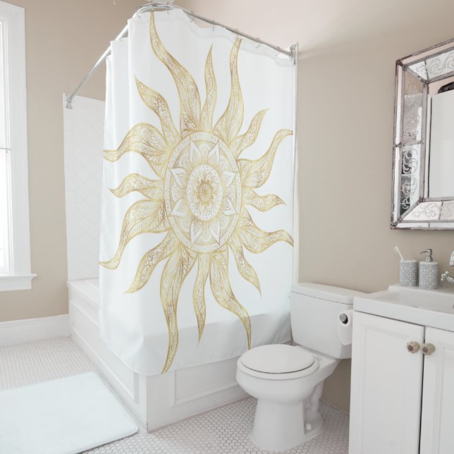 Rideaux De Douche Elégant Gold Sun Mandala Design (En situation)