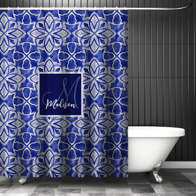 Rideaux De Douche Élégant gris-gris gris gris initial monogrammé (Créateur téléchargé)