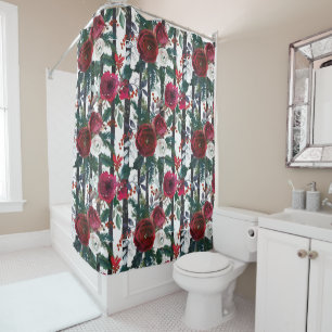 Rideaux De Douche Élégant Hiver Rouge Rose Noir Bande verticale