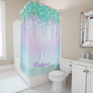 Rideaux De Douche Élégant Iridescente bleu parties scintillant goutt