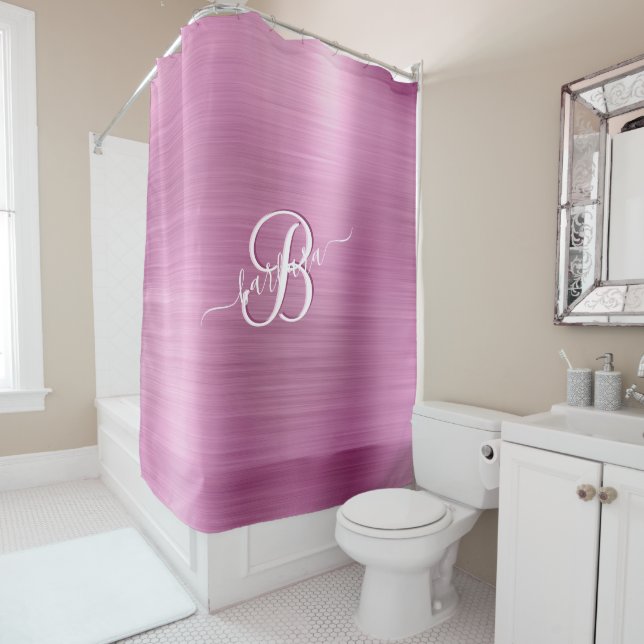 Rideaux De Douche Élégant Lavande 3 couleur Monogramme avec nom (En situation)