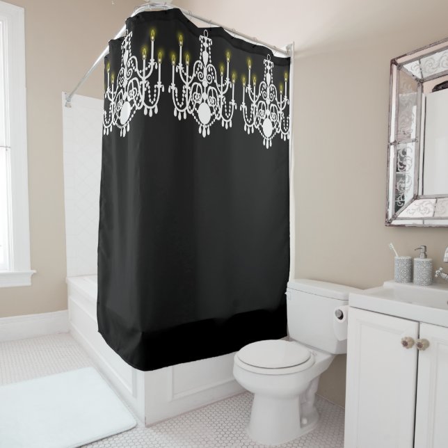 Rideaux De Douche Élégant lustre blanc, sur mesure (En situation)