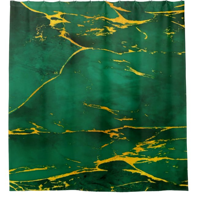 Rideaux De Douche Élégant marbre vert émeraude et or (Devant)