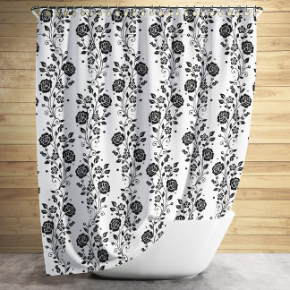 Rideaux De Douche Élégant Modèle Floral Noir Et Blanc