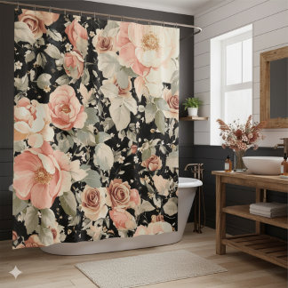 Rideaux De Douche Élégant modèle floral noir moderne