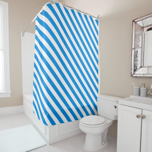 Rideaux De Douche Elégant Modèle moderne Bleu Bleu Blancs Personnali (En situation)