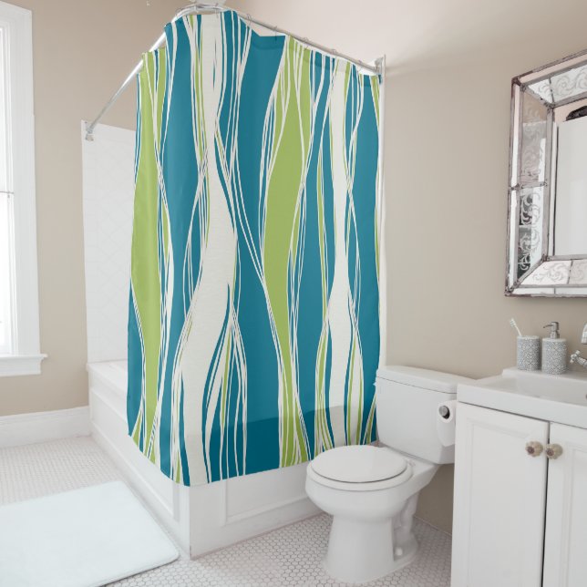 Rideaux De Douche Elégant, moderne, lignes, turquoise pastel, vert,  (En situation)
