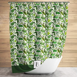 Rideaux De Douche Élégant Monogram Green Feuille Motif