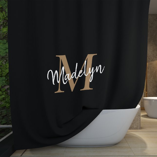 Rideaux De Douche Élégant Monogramme d'or noir Feminine Nom du scrip (Créateur téléchargé)