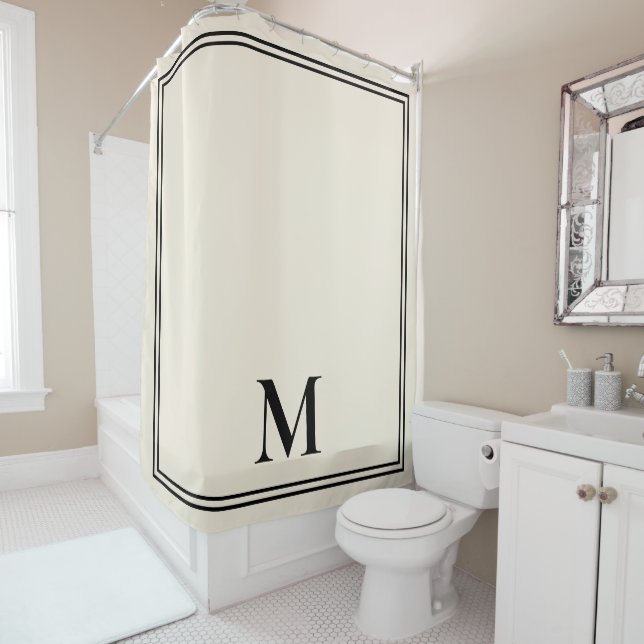 Rideaux De Douche Élégant monogramme ivoire (En situation)