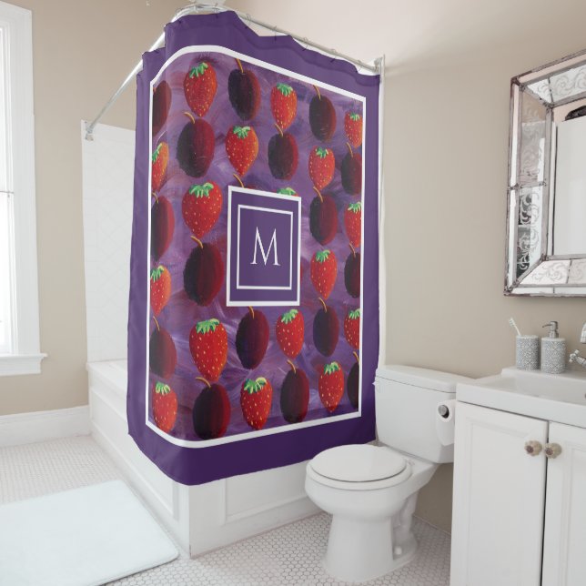 Rideaux De Douche Élégant Monogramme moderne Fruits d'été initiaux (En situation)