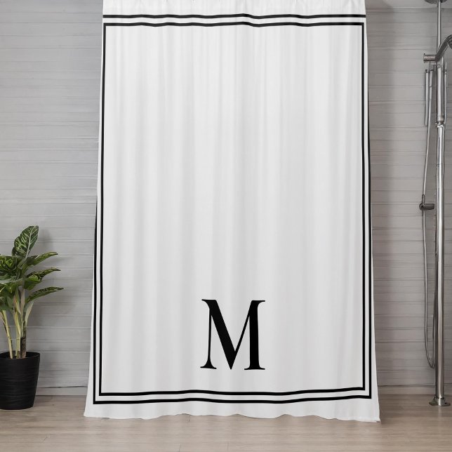 Rideaux De Douche Élégant Monogramme noir et blanc (Créateur téléchargé)