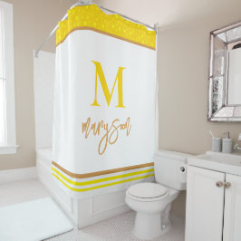 Rideaux De Douche Élégant Monogramme Nom Script, Feminine White Gold