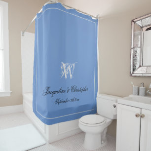 Rideaux De Douche Élégant Monogramme & Noms bleu clair gris noir