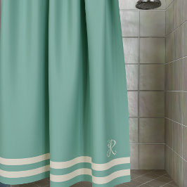 Rideaux De Douche Élégant Monogramme Ocean Green Cream strié